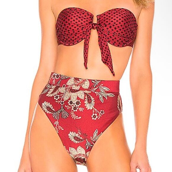 Zimmermann Juno Tie Bandeau Top in Red/
Black Dot 0/XS $231 NWT - Picture 9 of 12
